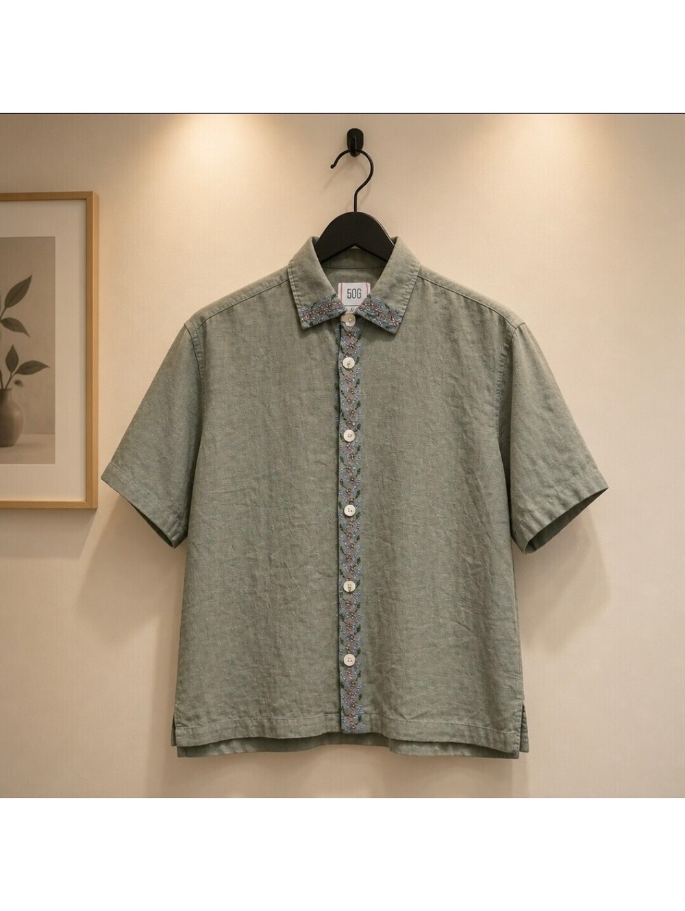 BDG Olive Green Embroidered Short Sleeve Button-Up Shirt Size S